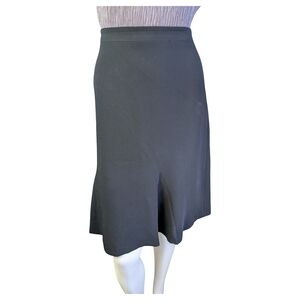 Louben Black Midi Minimalist Bias Cut Flared Hem Skirt | Size 10